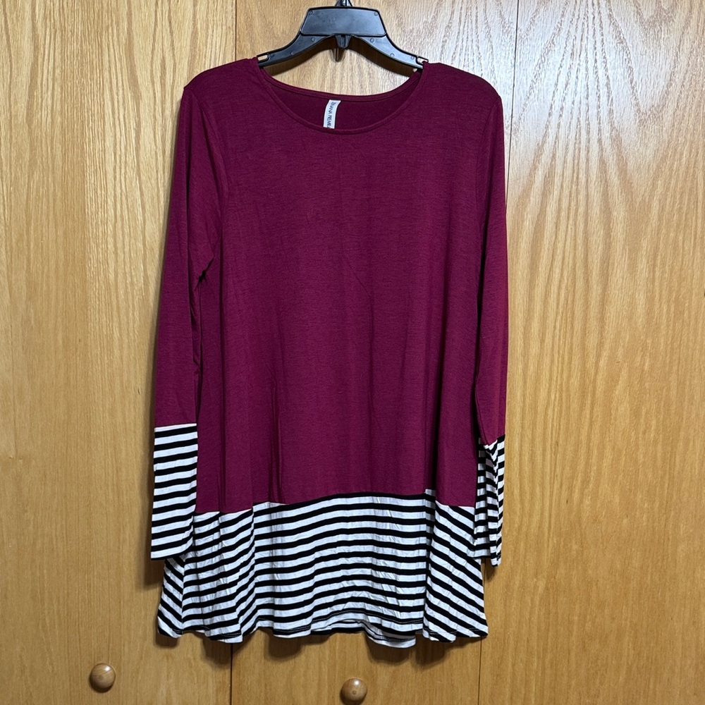 Zenana Premium Maroon and Black Striped Long Sleeve Top